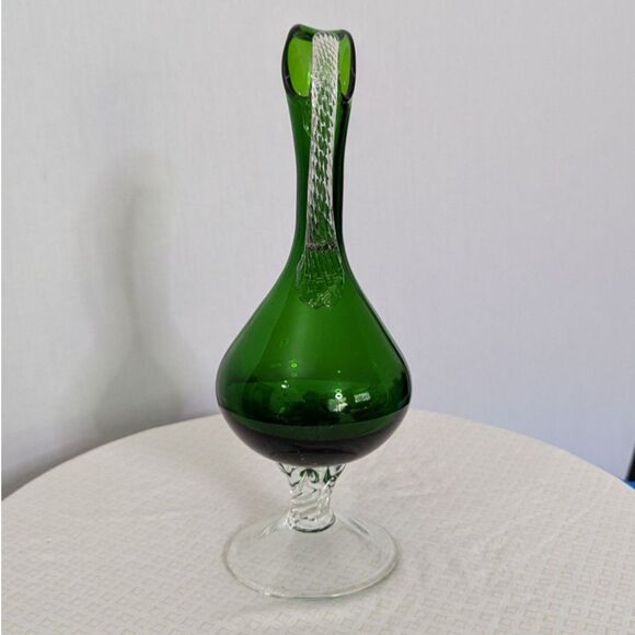 MCM 12” Empoli Rossini ? Hand-Blown Glass Ewer Pitcher in 1960s-1970s Green SEE - Picture 6 of 9